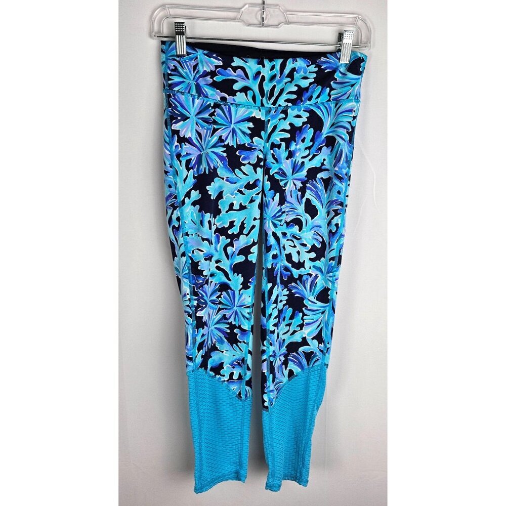 Lilly Pulitzer Weekender Midi Legging Luxletic Small In Too‎ Deep Blue Mesh Hem